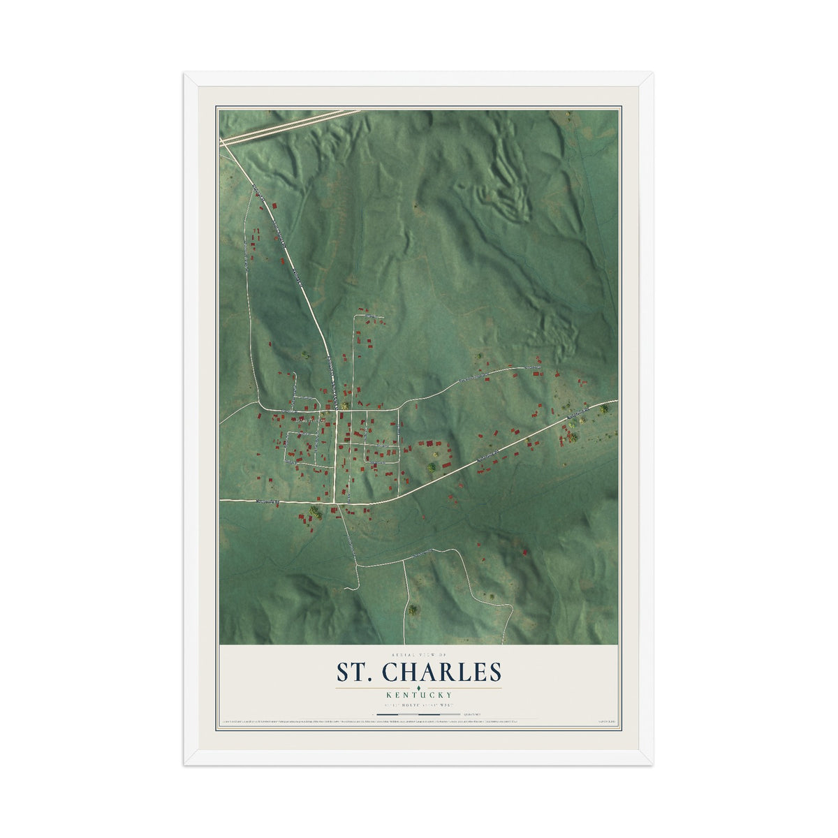 Map of St. Charles, Kentucky, 12 x 18 inch print in a white wood frame