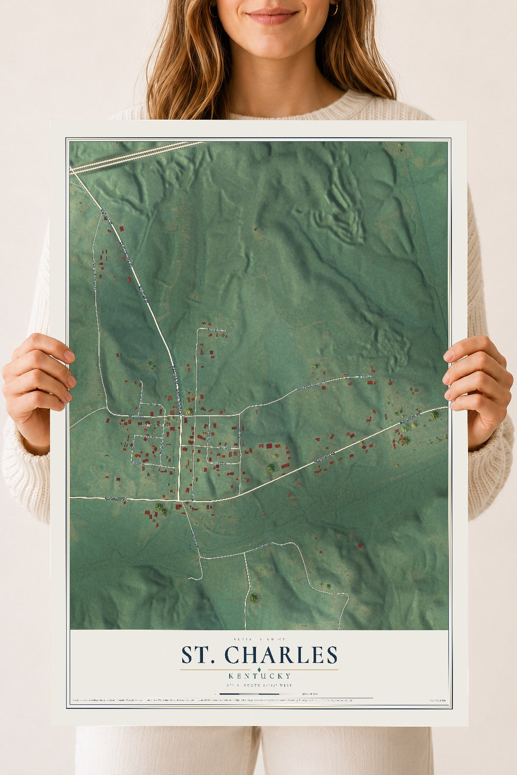 Map of St. Charles, Kentucky, 18 x 24 inch unframed archival matte print