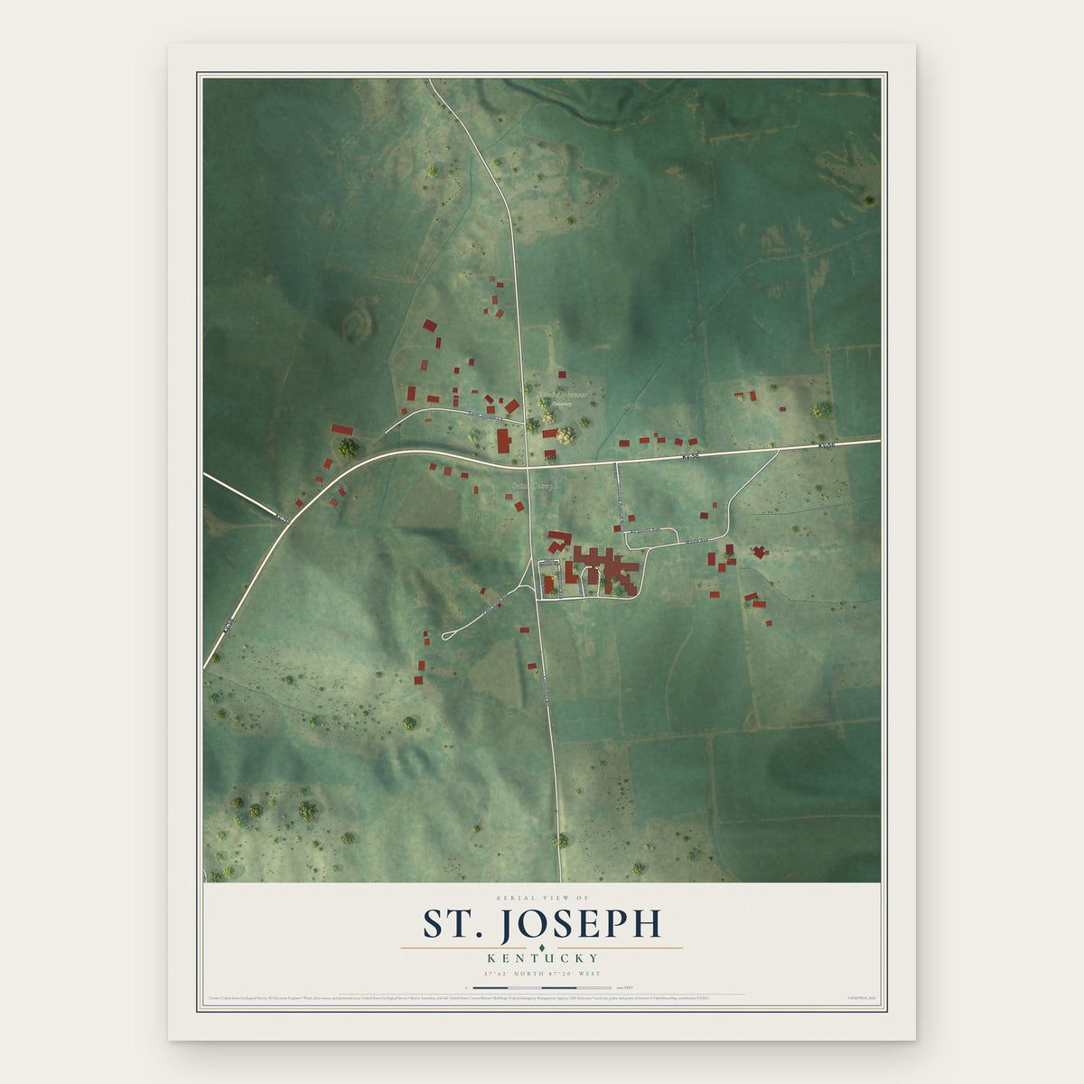 St. Joseph, Kentucky map print, the full design