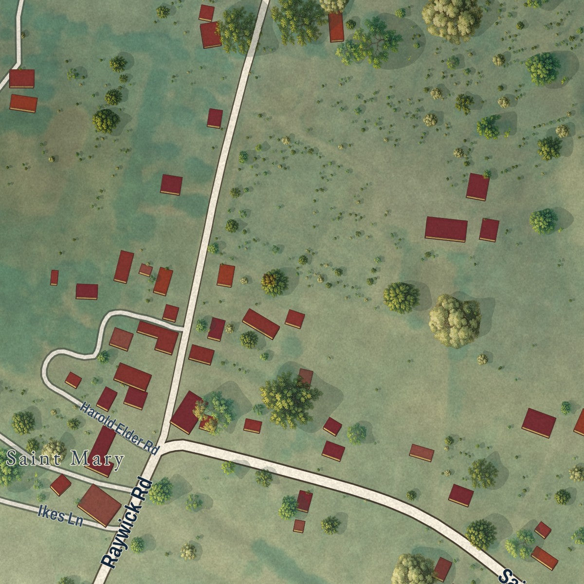 Close-up of the map of St. Mary, Kentucky print showing street and building detail