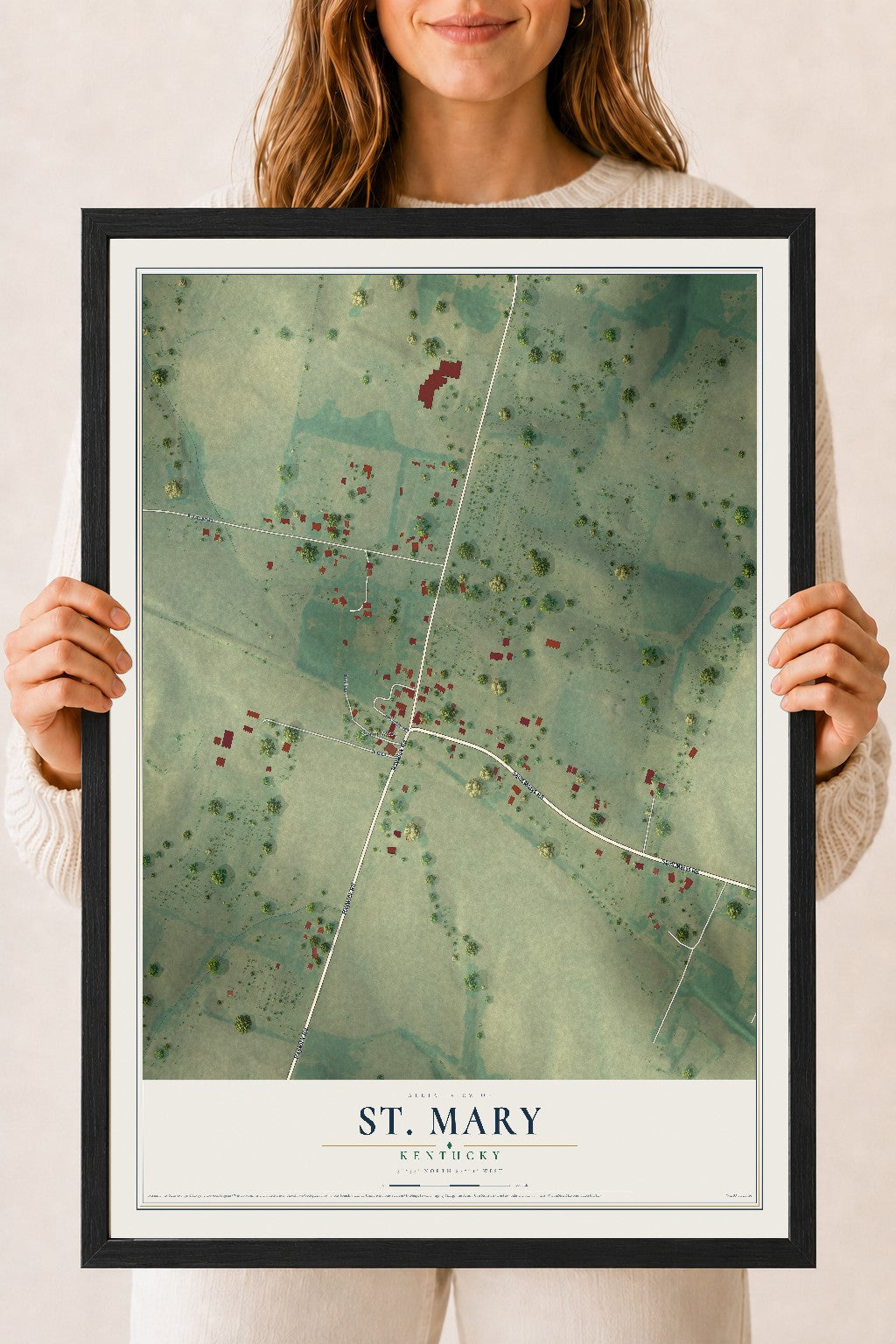 Map of St. Mary, Kentucky, 18 x 24 inch print in a black wood frame