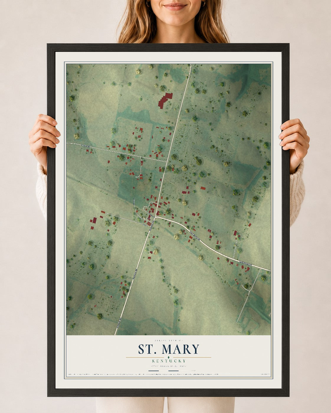 Map of St. Mary, Kentucky, 24 x 36 inch print in a black wood frame