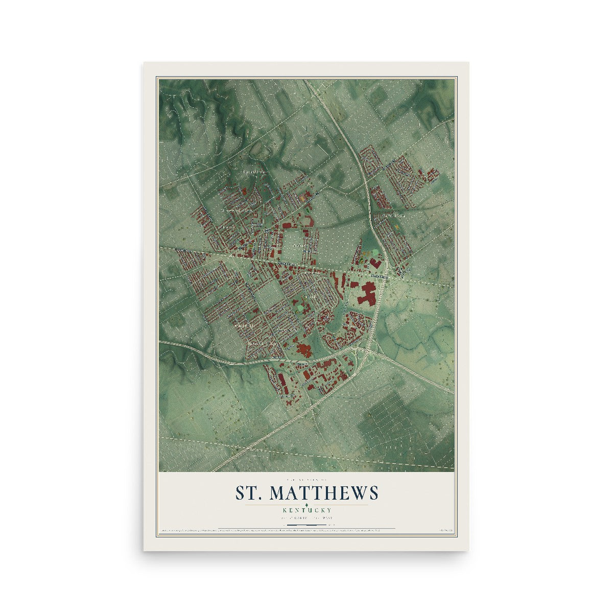 Map of St. Matthews, Kentucky, 12 x 18 inch unframed archival matte print