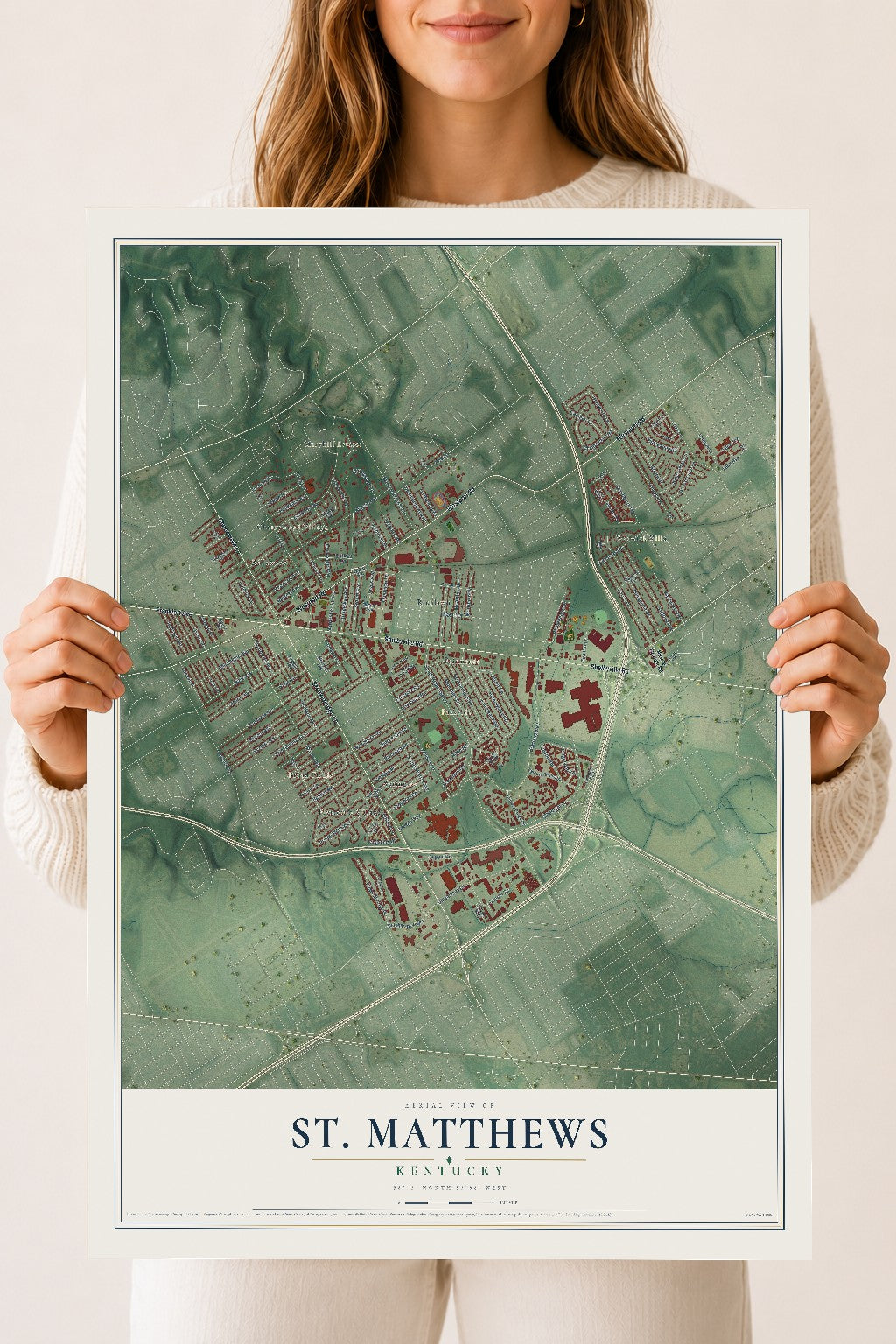 Map of St. Matthews, Kentucky, 18 x 24 inch unframed archival matte print
