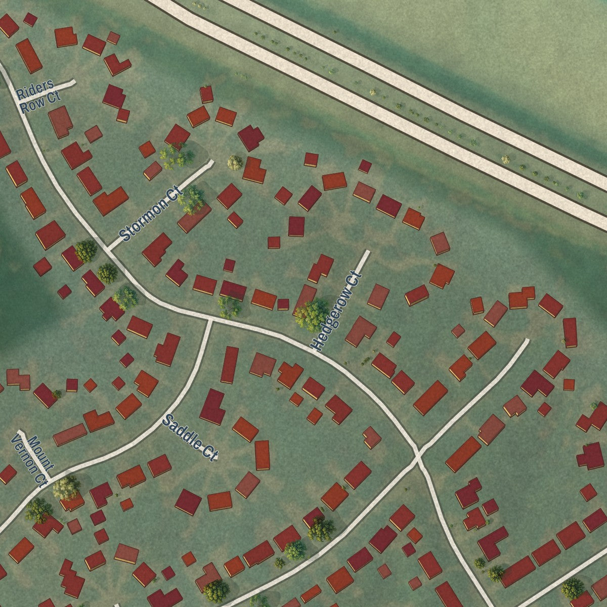 Close-up of the map of St. Regis Park, Kentucky print showing street and building detail
