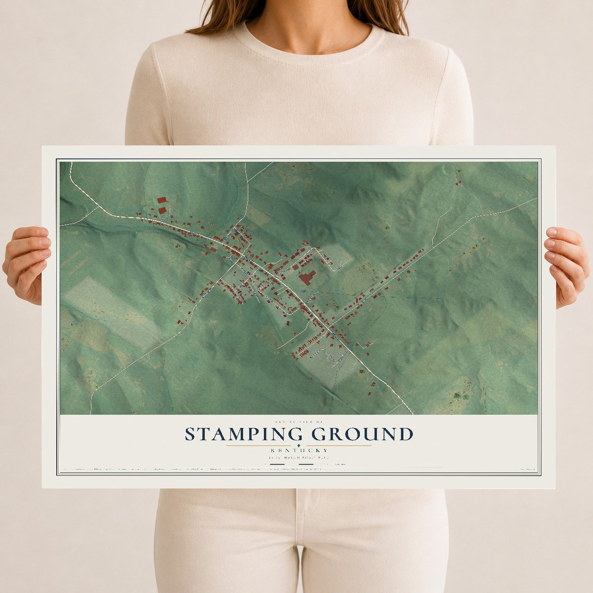 Map of Stamping Ground, Kentucky, 12 x 18 inch unframed archival matte print
