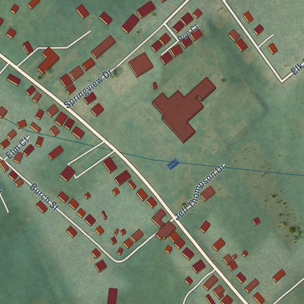 Close-up of the map of Stamping Ground, Kentucky print showing street and building detail