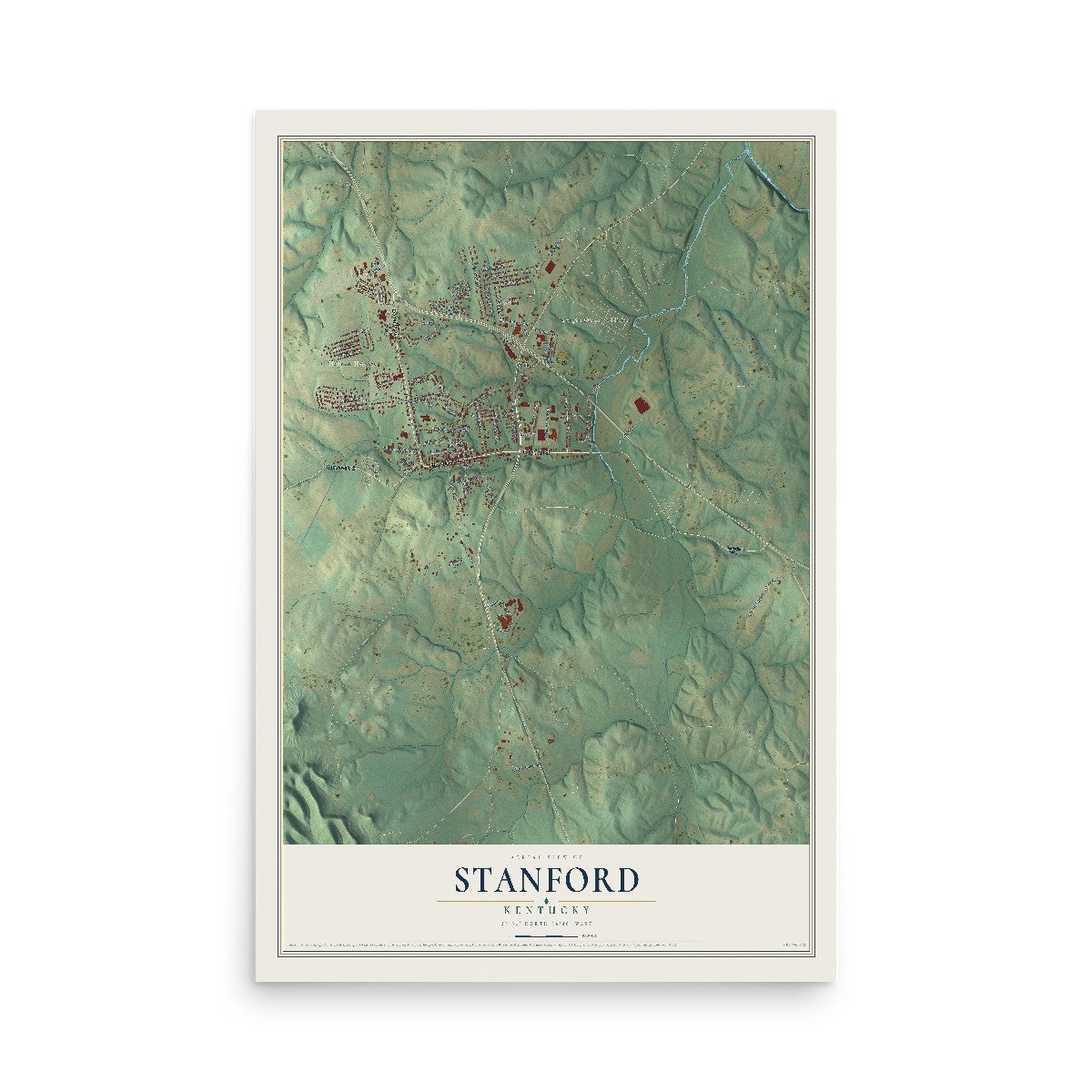 Map of Stanford, Kentucky, 12 x 18 inch unframed archival matte print