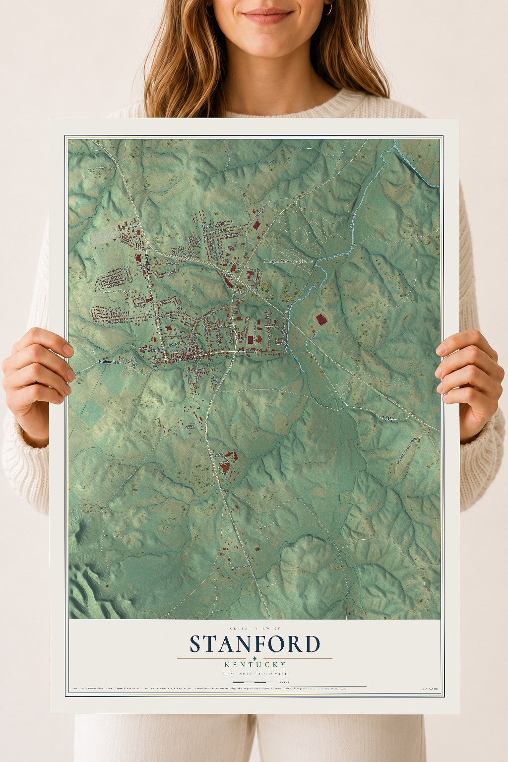 Map of Stanford, Kentucky, 18 x 24 inch unframed archival matte print