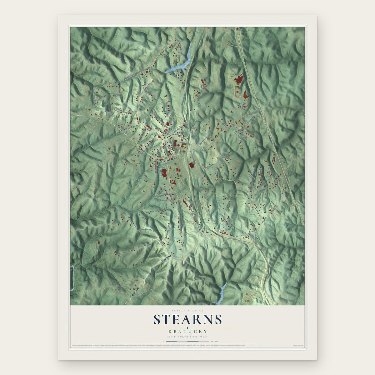 Stearns, Kentucky map print, the full design