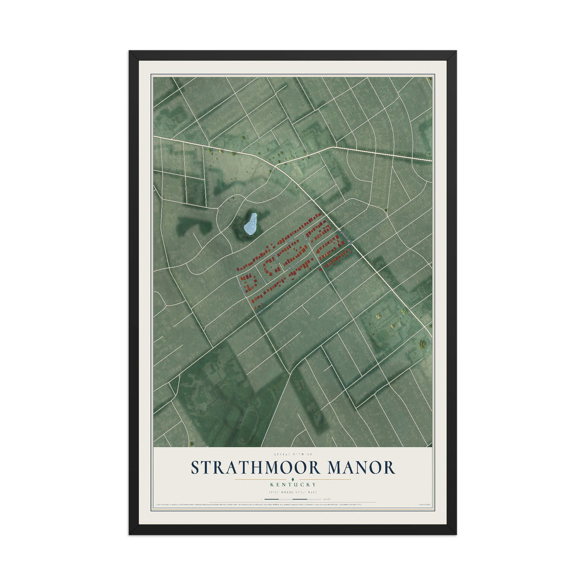 Map of Strathmoor Manor, Kentucky, 12 x 18 inch print in a black wood frame