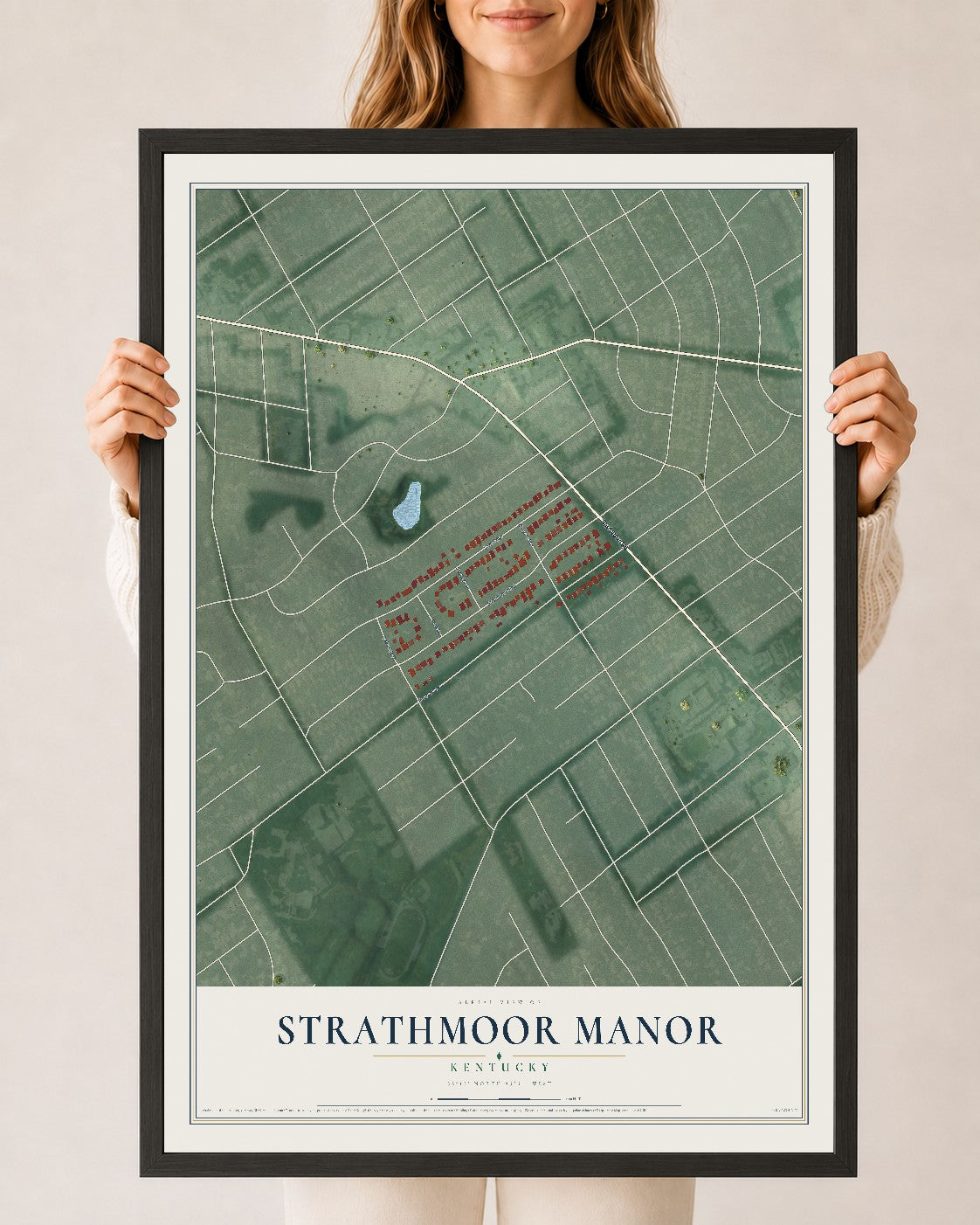 Map of Strathmoor Manor, Kentucky, 24 x 36 inch print in a black wood frame