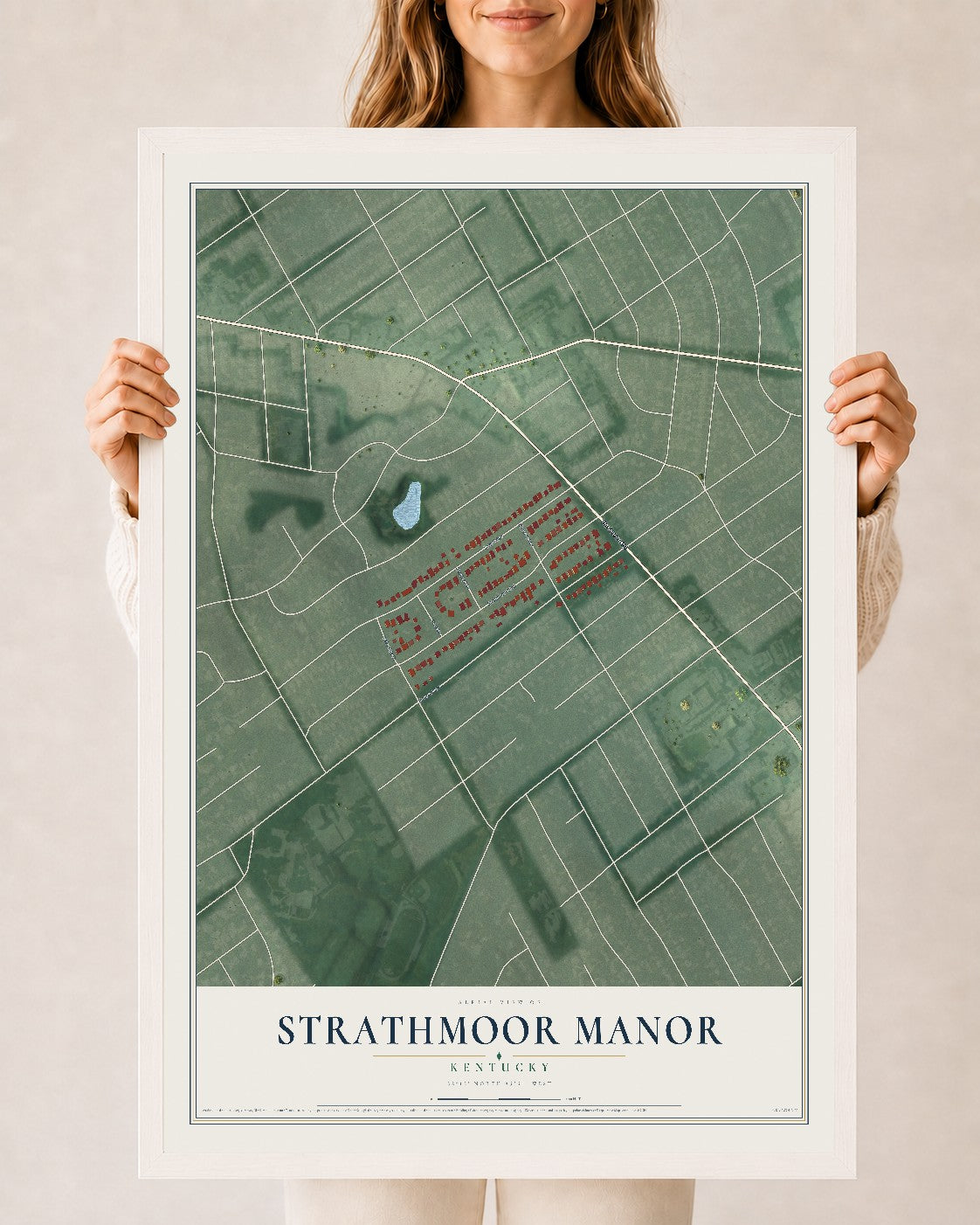Map of Strathmoor Manor, Kentucky, 24 x 36 inch print in a white wood frame