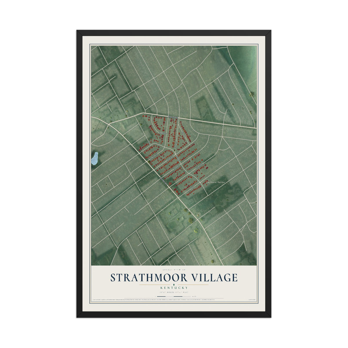 Map of Strathmoor Village, Kentucky, 12 x 18 inch print in a black wood frame