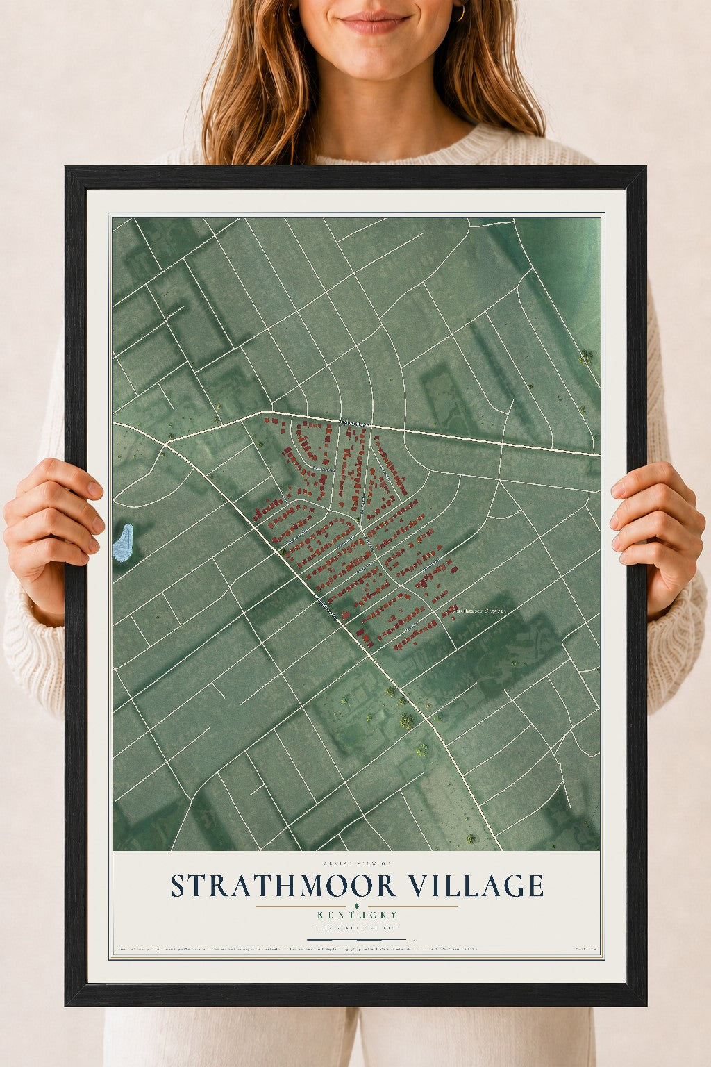 Map of Strathmoor Village, Kentucky, 18 x 24 inch print in a black wood frame