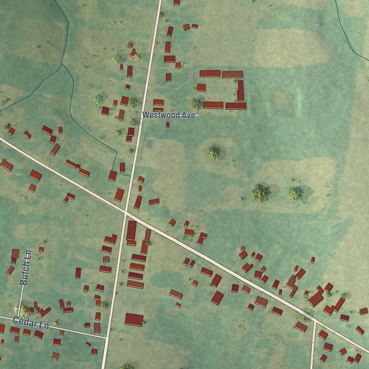 Close-up of the map of Symsonia, Kentucky print showing street and building detail
