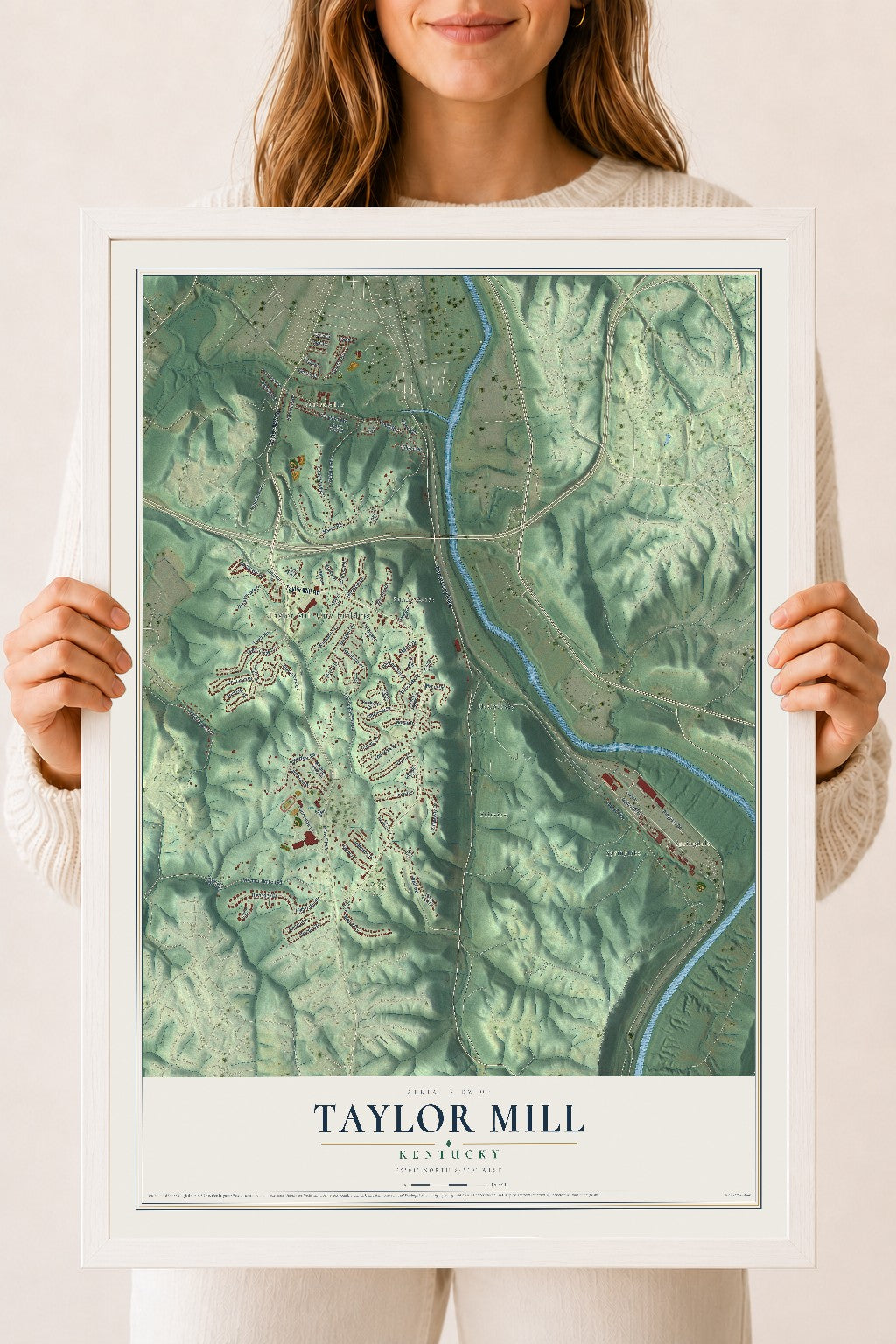 Map of Taylor Mill, Kentucky, 18 x 24 inch print in a white wood frame