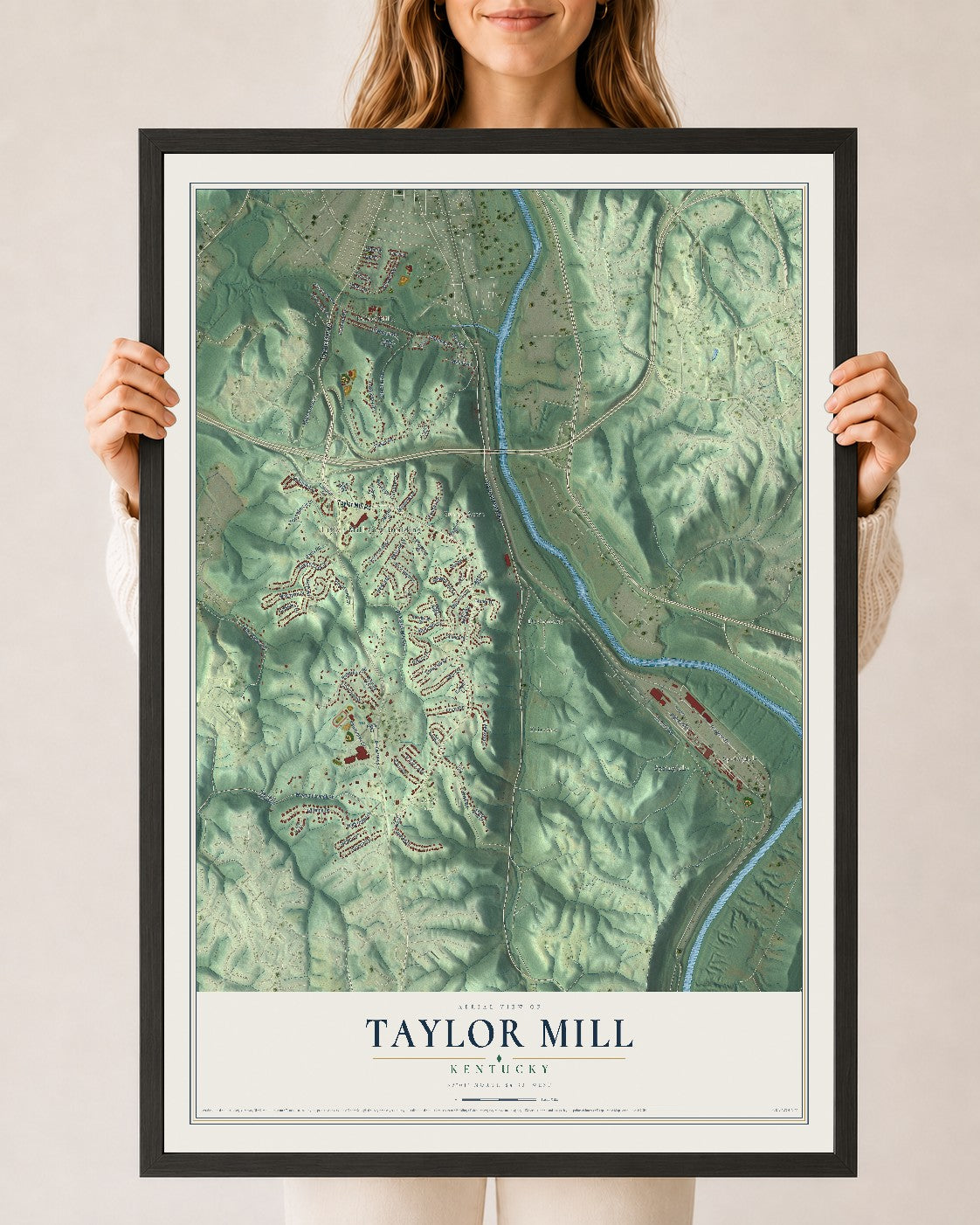 Map of Taylor Mill, Kentucky, 24 x 36 inch print in a black wood frame