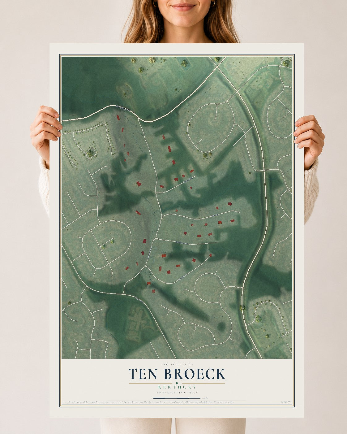 Map of Ten Broeck, Kentucky, 24 x 36 inch unframed archival matte print