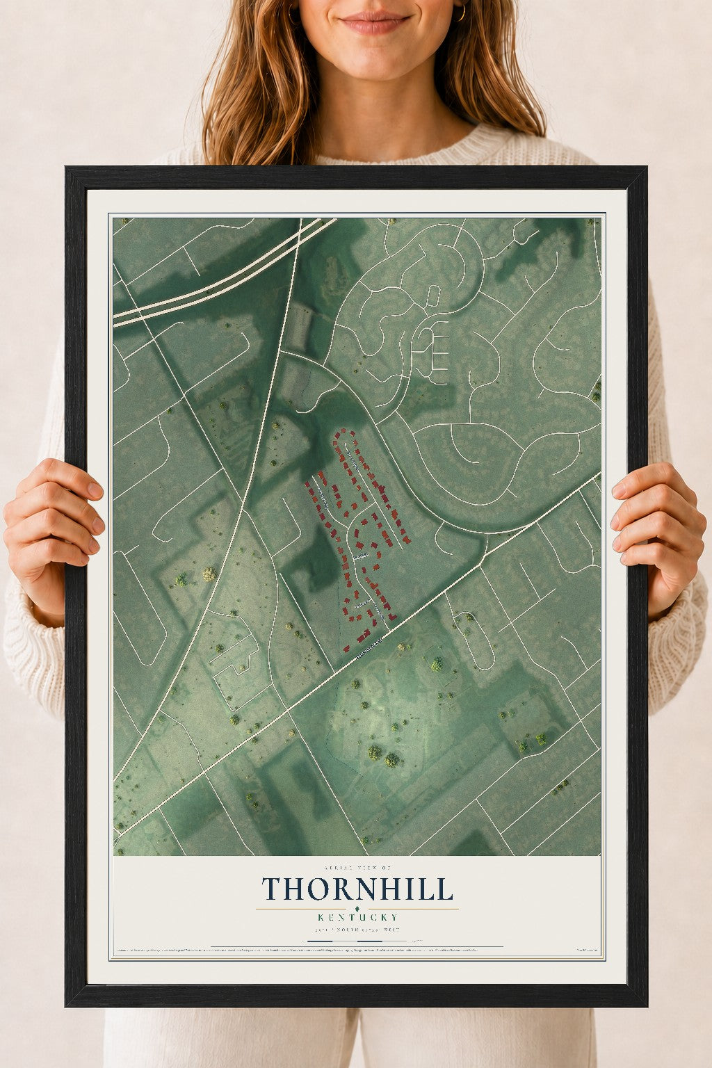 Map of Thornhill, Kentucky, 18 x 24 inch print in a black wood frame