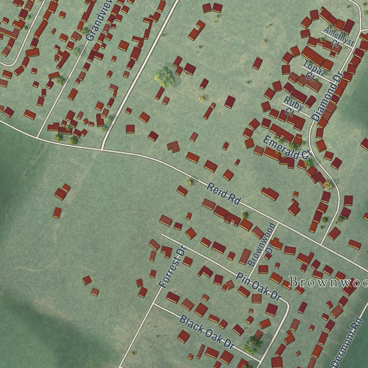Close-up of the map of Thruston, Kentucky print showing street and building detail