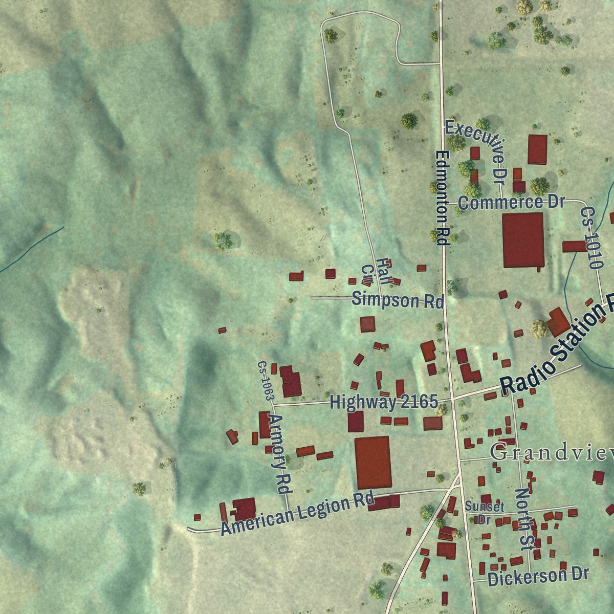 Second close-up of the map of Tompkinsville, Kentucky print showing more streets and buildings