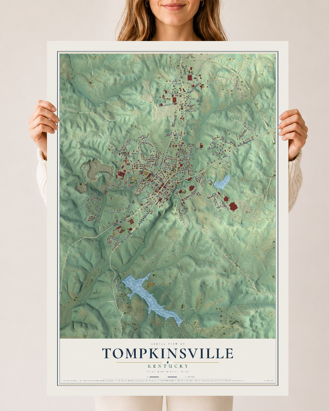Map of Tompkinsville, Kentucky, 24 x 36 inch unframed archival matte print