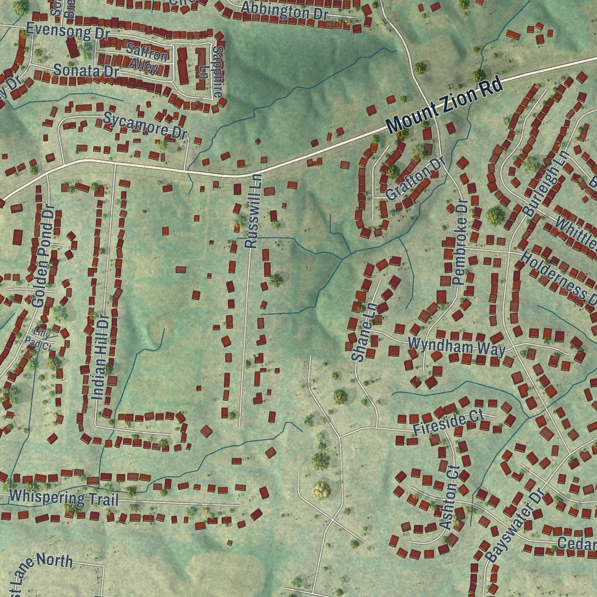 Close-up of the map of Union, Kentucky print showing street and building detail