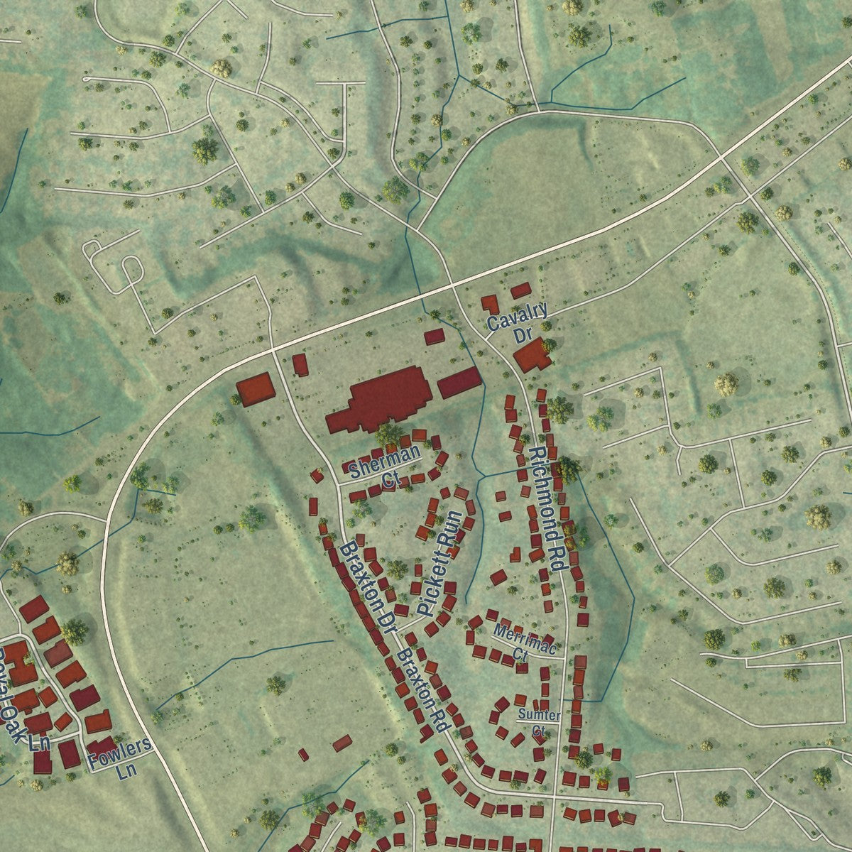 Second close-up of the map of Union, Kentucky print showing more streets and buildings