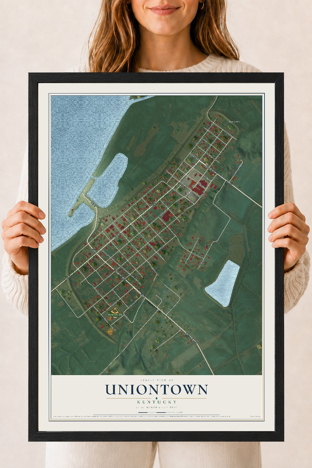 Map of Uniontown, Kentucky, 18 x 24 inch print in a black wood frame