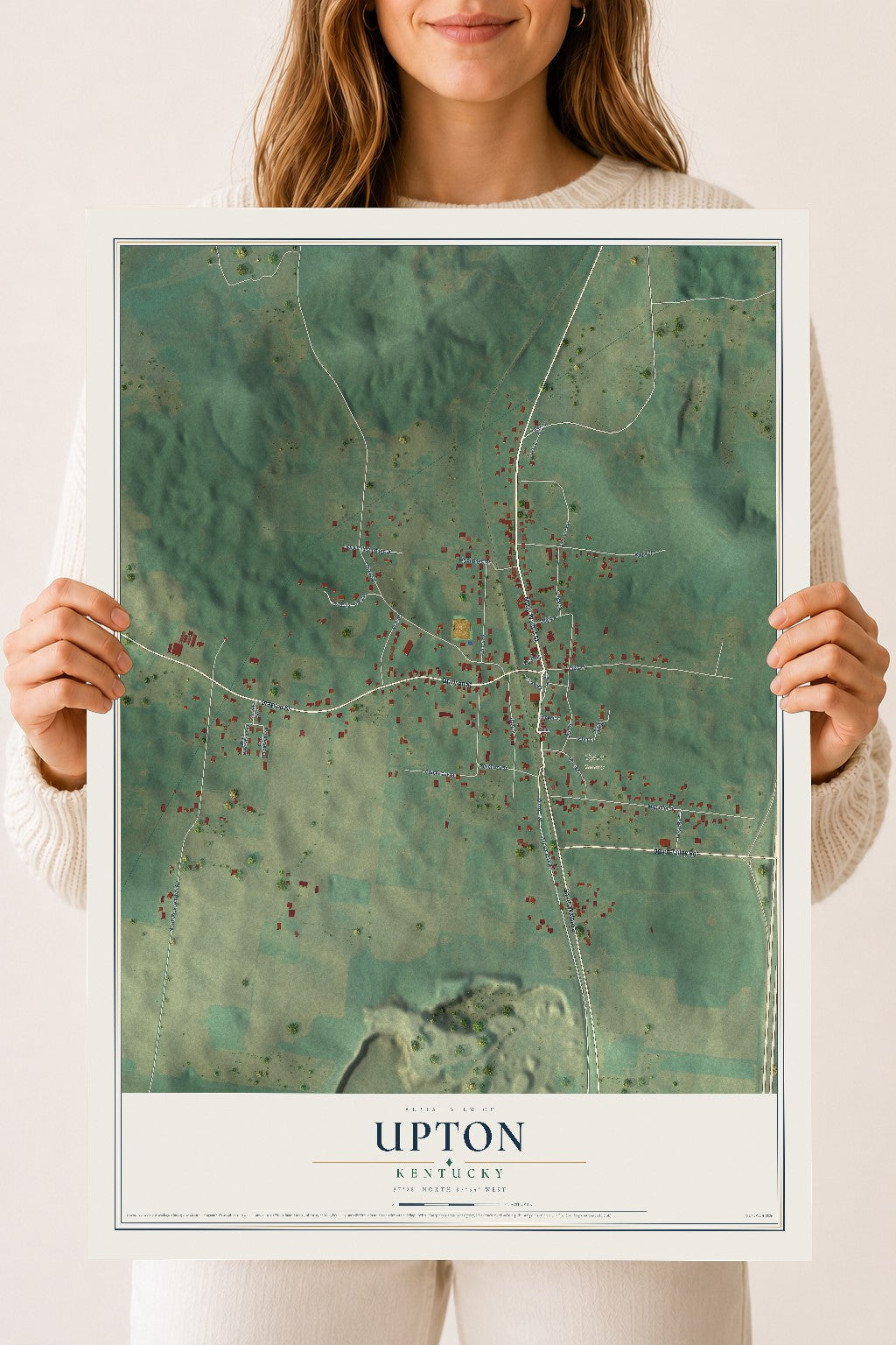 Map of Upton, Kentucky, 18 x 24 inch unframed archival matte print