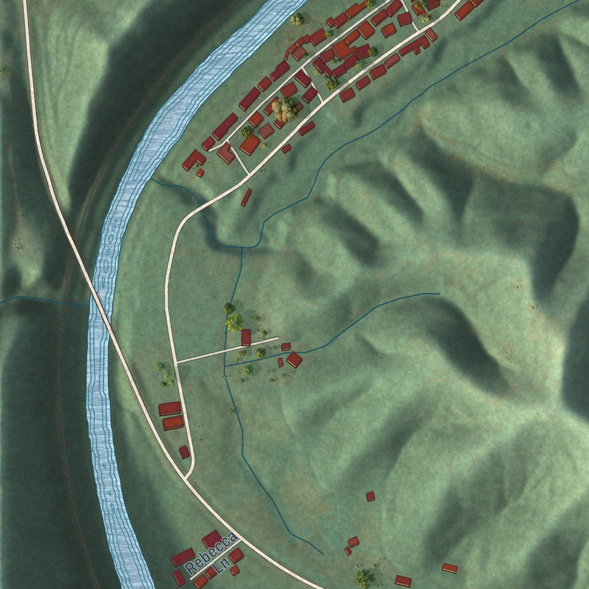 Close-up of the map of Van Lear, Kentucky print showing street and building detail