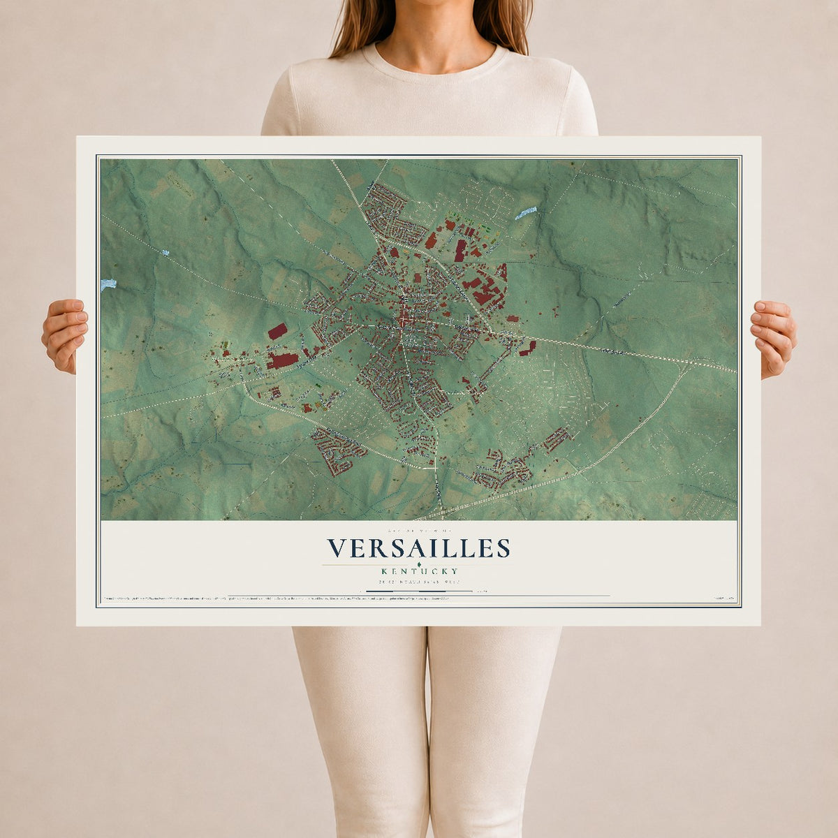 Map of Versailles, Kentucky, 24 x 36 inch unframed archival matte print