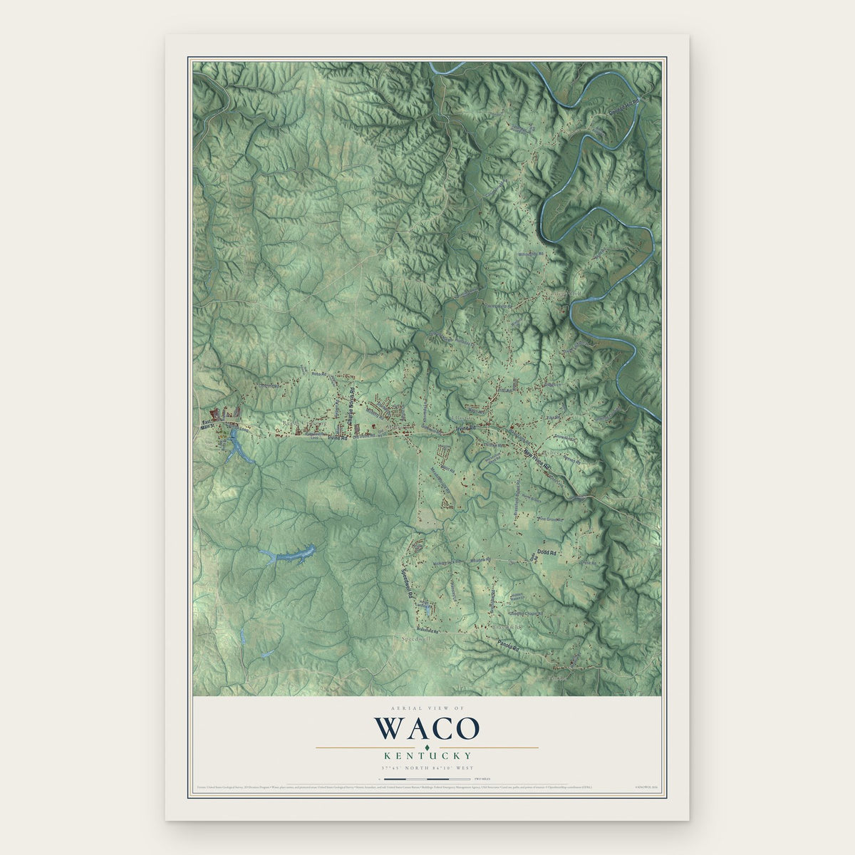 Waco, Kentucky map print, the full design