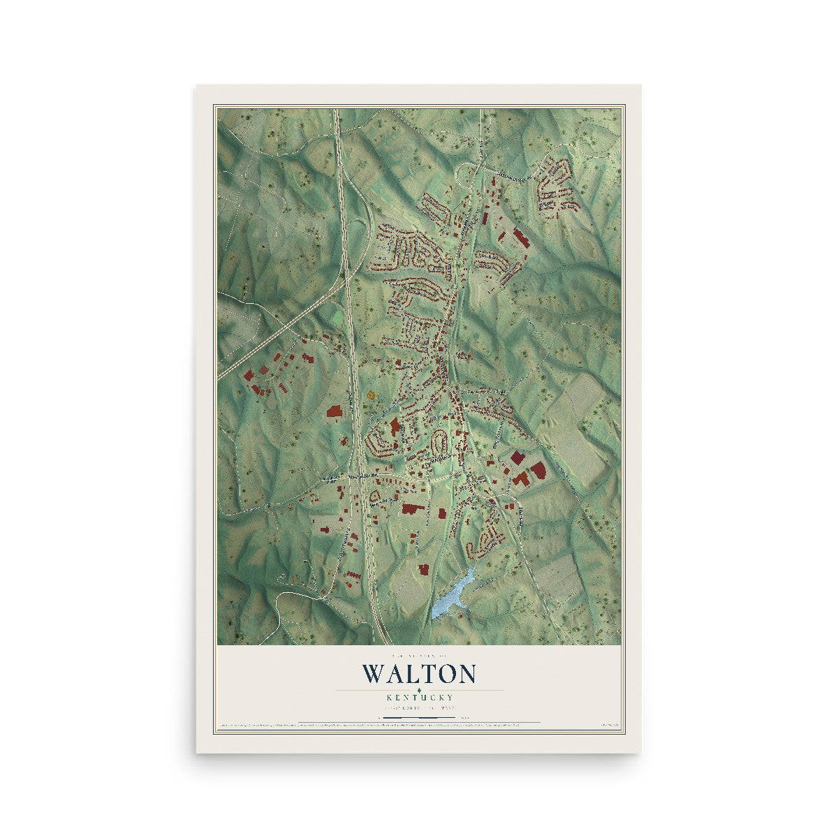 Map of Walton, Kentucky, 12 x 18 inch unframed archival matte print