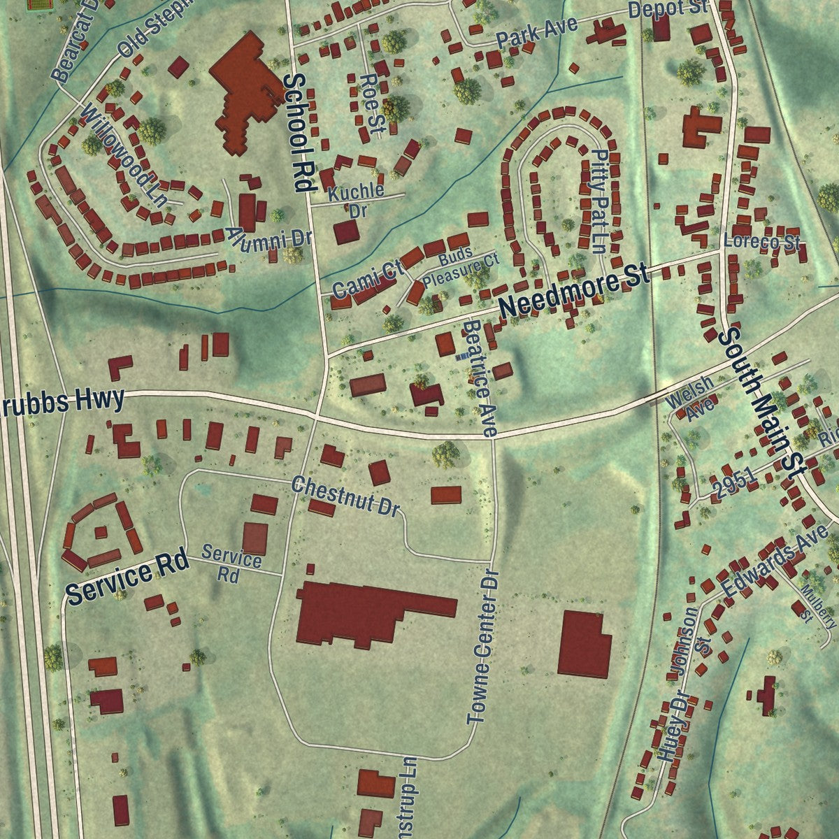 Close-up of the map of Walton, Kentucky print showing street and building detail