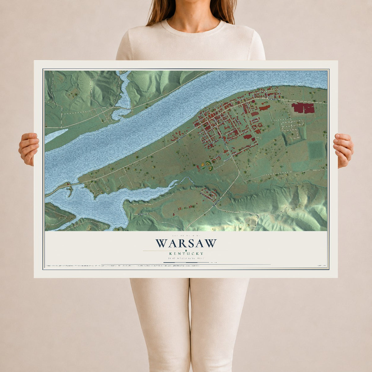 Map of Warsaw, Kentucky, 24 x 36 inch unframed archival matte print