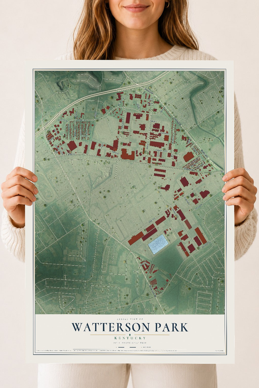 Map of Watterson Park, Kentucky, 18 x 24 inch unframed archival matte print
