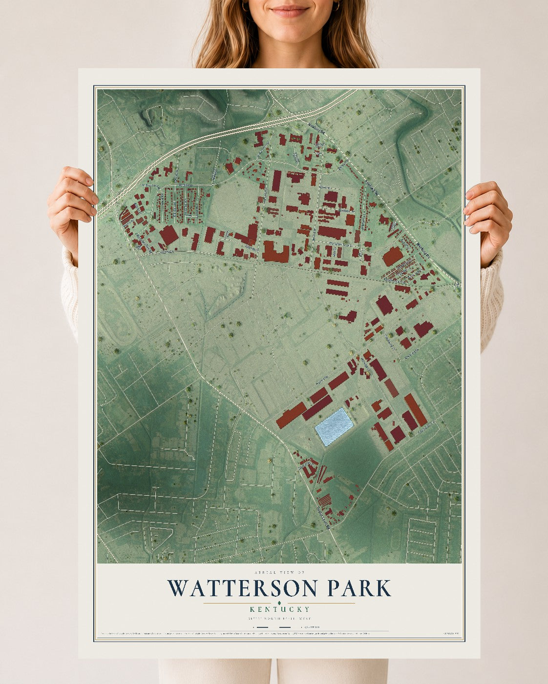Map of Watterson Park, Kentucky, 24 x 36 inch unframed archival matte print