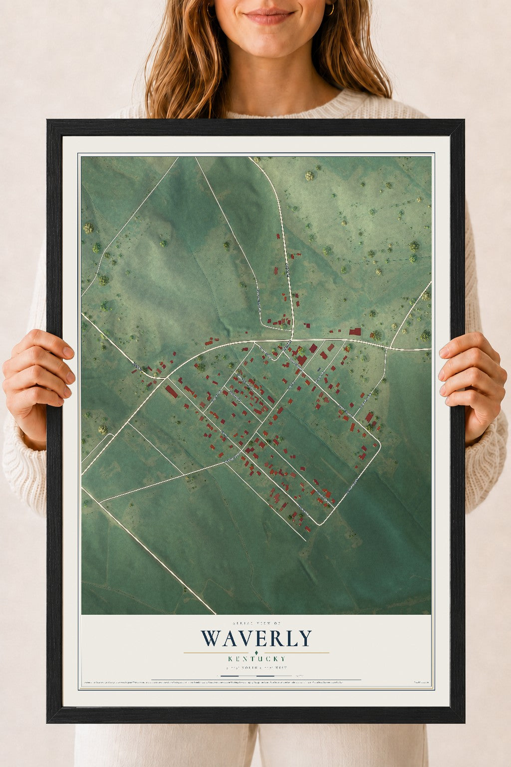Map of Waverly, Kentucky, 18 x 24 inch print in a black wood frame
