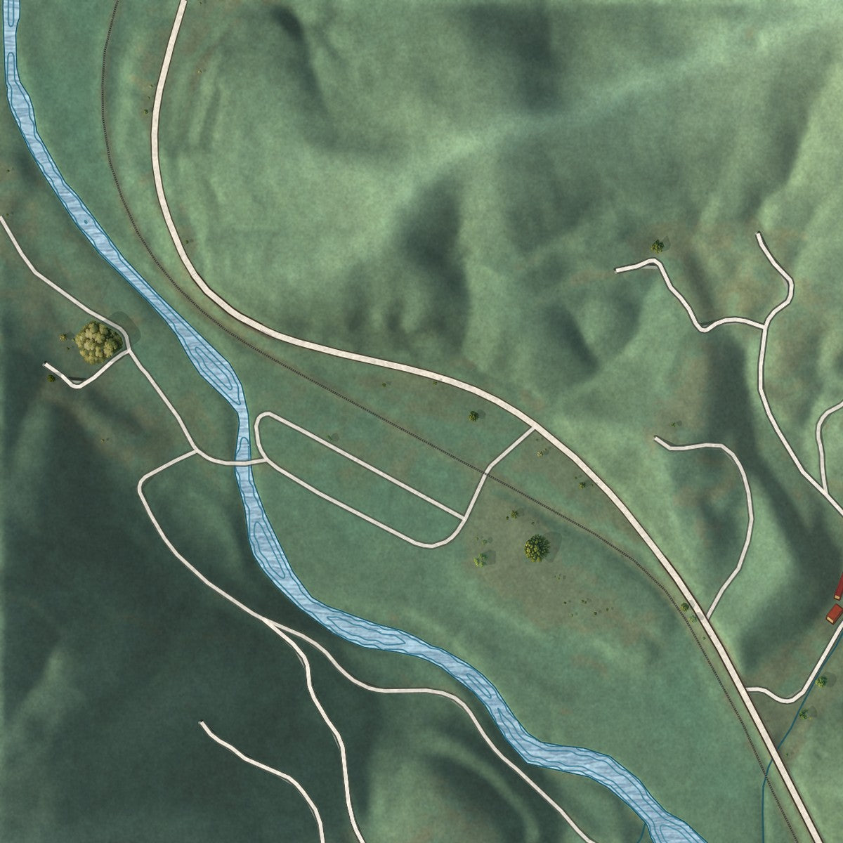 Second close-up of the map of Wayland, Kentucky print showing more streets and buildings
