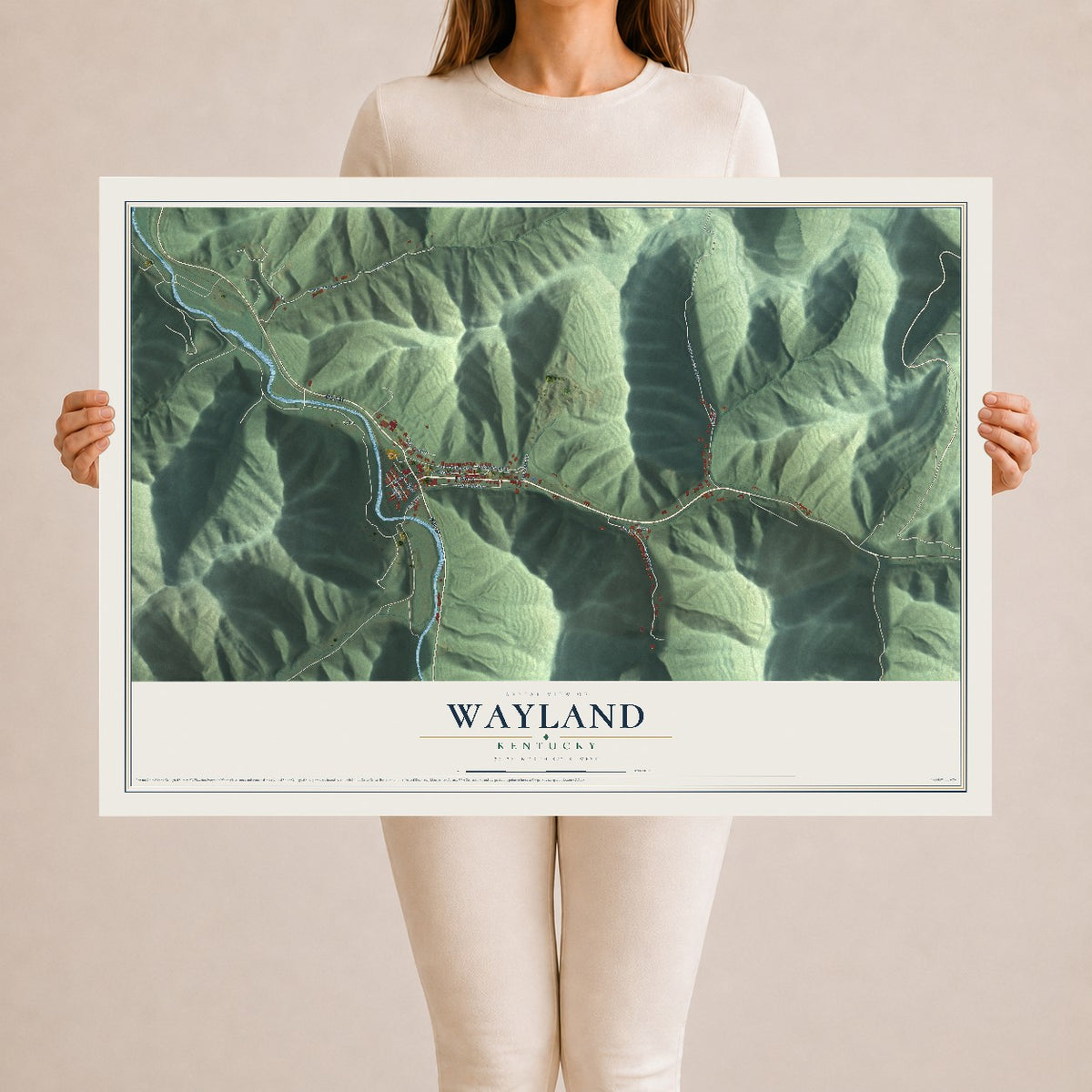Map of Wayland, Kentucky, 24 x 36 inch unframed archival matte print