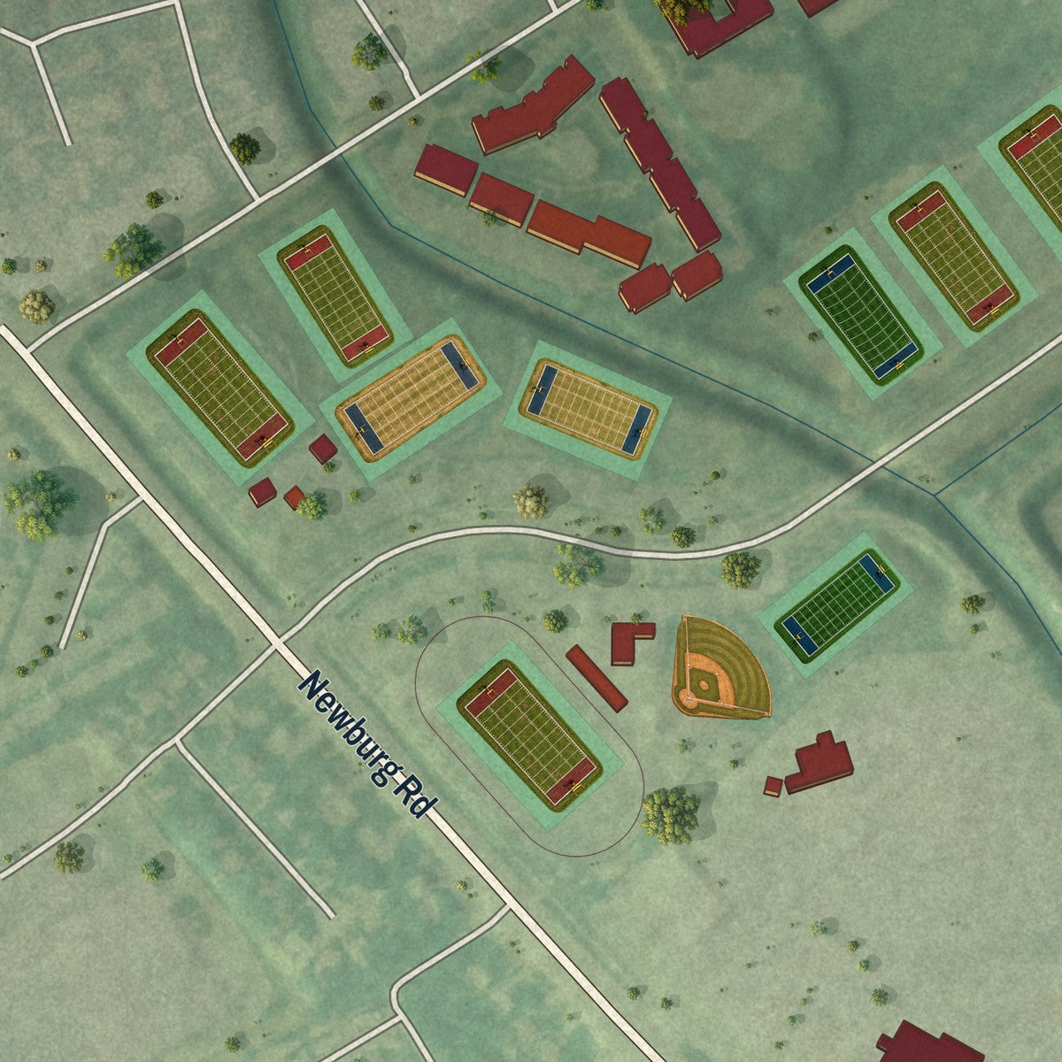 Second close-up of the map of West Buechel, Kentucky print showing more streets and buildings
