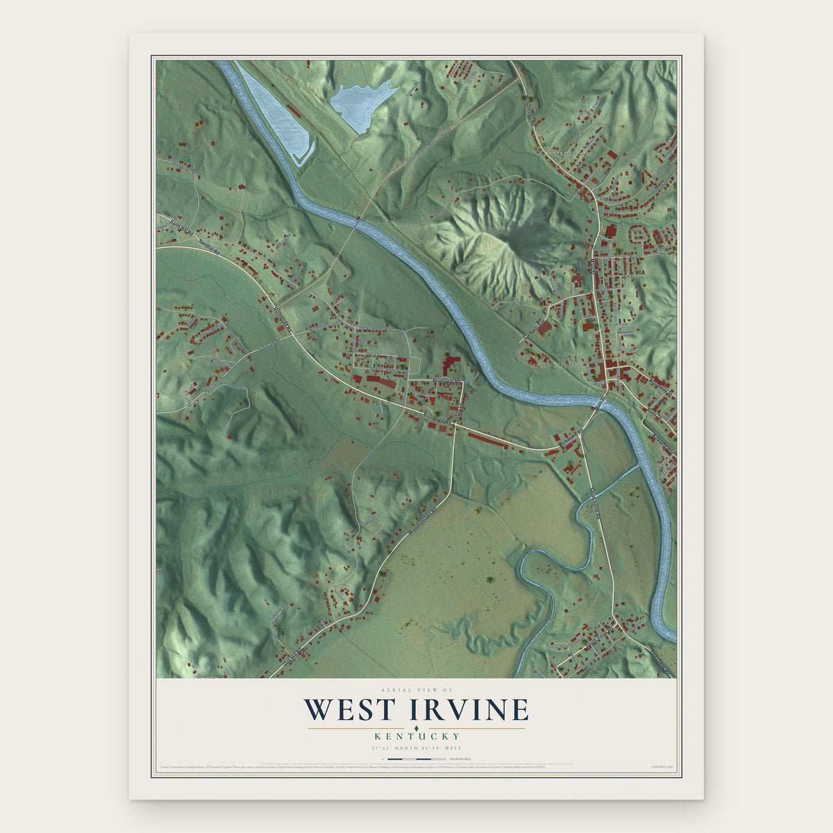 West Irvine, Kentucky map print, the full design