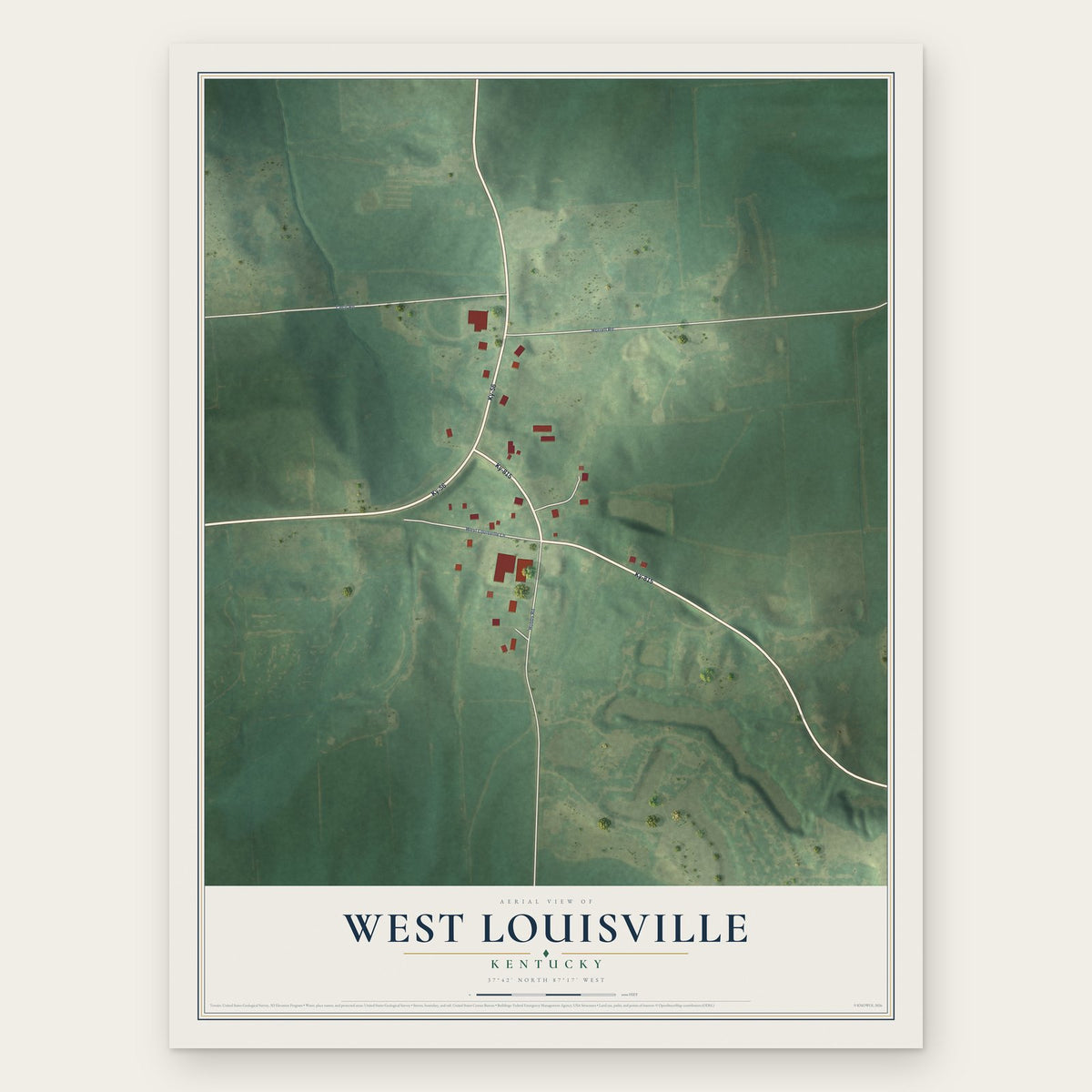 West Louisville, Kentucky map print, the full design