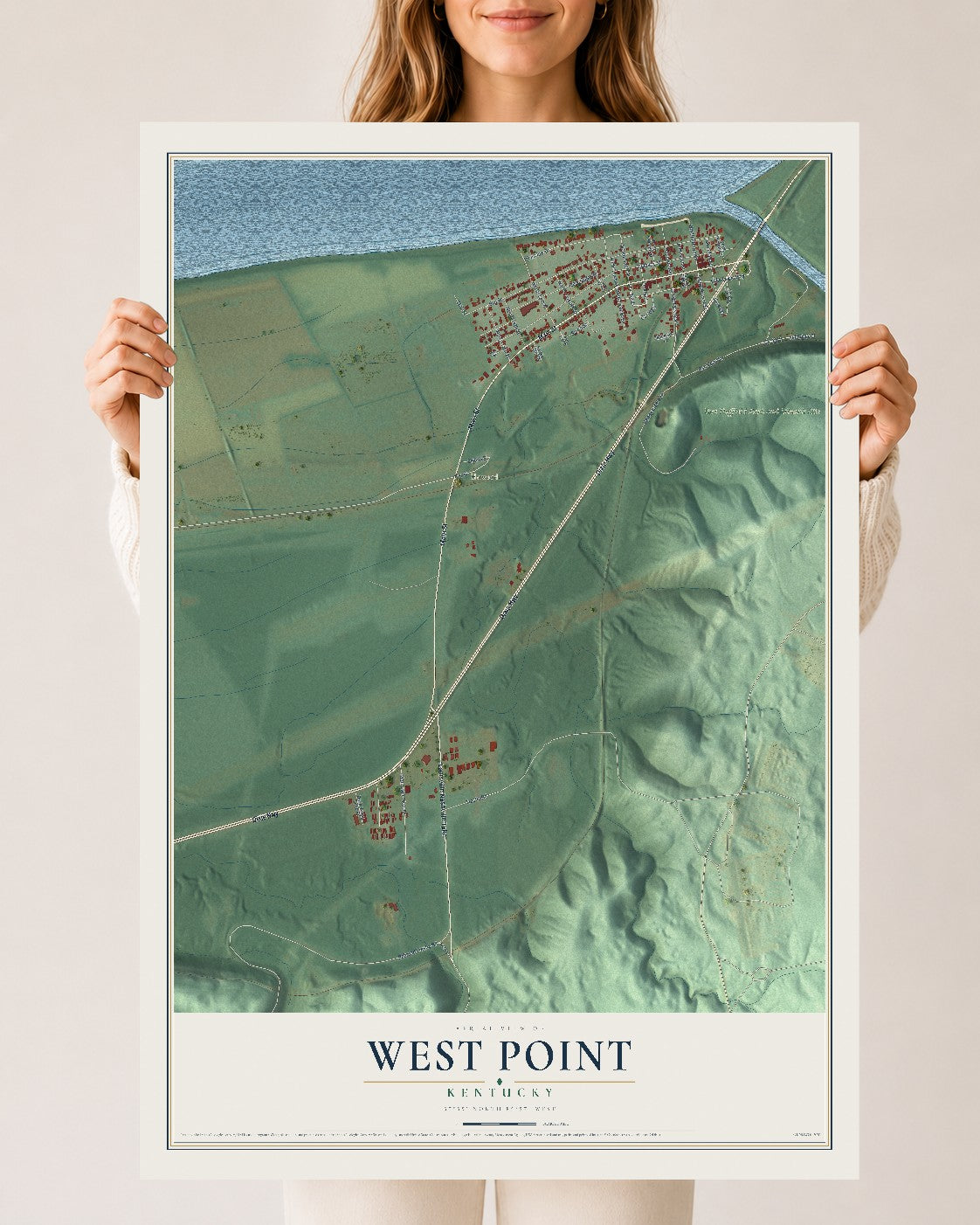 Map of West Point, Kentucky, 24 x 36 inch unframed archival matte print