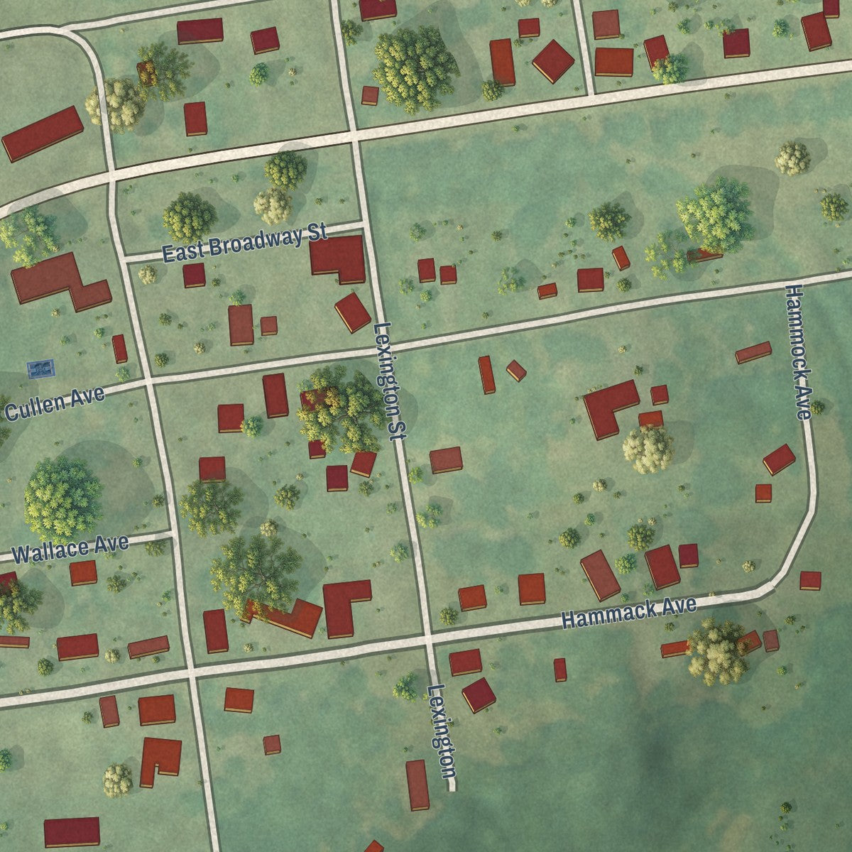 Close-up of the map of Wheatcroft, Kentucky print showing street and building detail