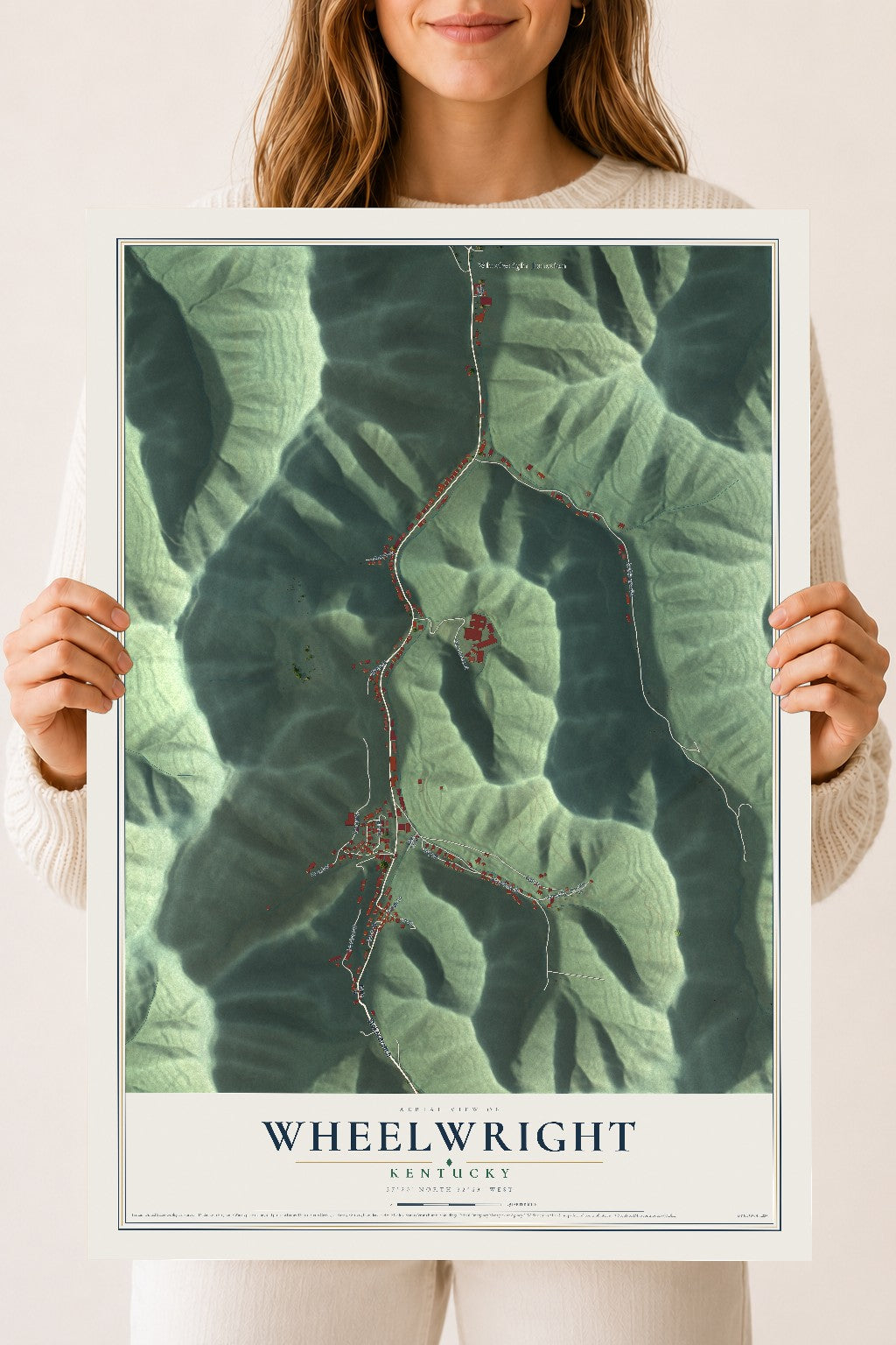 Map of Wheelwright, Kentucky, 18 x 24 inch unframed archival matte print