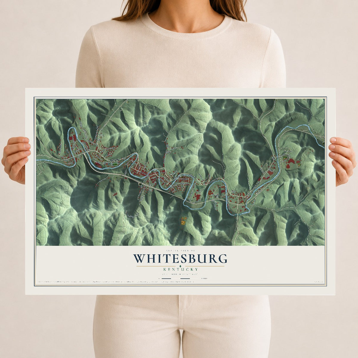 Map of Whitesburg, Kentucky, 12 x 18 inch unframed archival matte print
