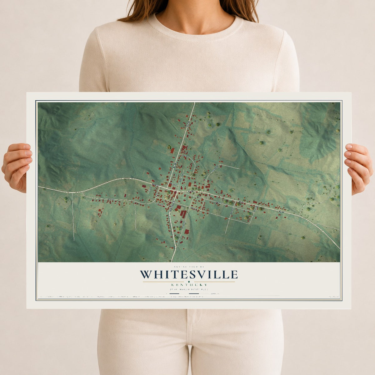 Map of Whitesville, Kentucky, 12 x 18 inch unframed archival matte print